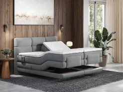 Palacio Elektrisch Relaxatiebed-Boxspring-Hoofdbord + Elektrische Lattenbodem + Matras + Opleg - 2 X 90 X 200 Cm - Lichtgrijs - Lodi Van