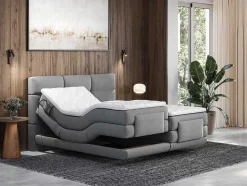 Palacio Elektrisch Relaxatiebed-Boxspring-Hoofdbord + Elektrische Lattenbodem + Matras + Opleg - 2 X 90 X 200 Cm - Lichtgrijs - Lodi Van