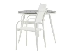 Vente-unique Loungeset-Break Tuinmeubelset Tafel O90Cm Grijs, 2 Stoelen Santorini Wit.