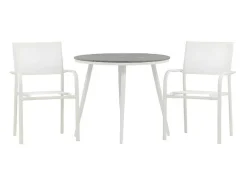 Vente-unique Loungeset-Break Tuinmeubelset Tafel O90Cm Grijs, 2 Stoelen Santorini Wit.