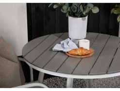 Vente-unique Loungeset-Break Tuinmeubelset Tafel O90Cm Grijs, 2 Stoelen Santorini Wit.