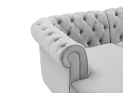 Vente-unique Xxl Hoekbank-Brede Hoekbank Van Lichtgrijs Velours Chesterfield