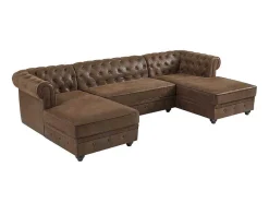 Vente-unique Xxl Hoekbank-Brede Hoekbank Van Microvezel Met Verouderd Leereffect Chesterfield