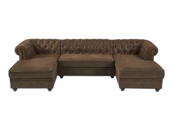 Vente-unique Xxl Hoekbank-Brede Hoekbank Van Microvezel Met Verouderd Leereffect Chesterfield