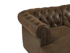 Vente-unique Xxl Hoekbank-Brede Hoekbank Van Microvezel Met Verouderd Leereffect Chesterfield