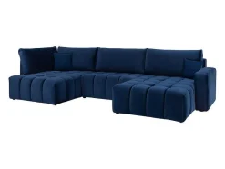 Vente-unique Xxl Hoekbank-Brede Hoekslaapbank Met Hoek Rechts Van Nachtblauw Velours Esilia Ii