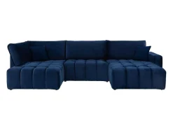 Vente-unique Xxl Hoekbank-Brede Hoekslaapbank Met Hoek Rechts Van Nachtblauw Velours Esilia Ii