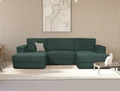 Vente-unique Xxl Hoekbank-Brede Hoekslaapbank Van Spargroen Ribfluweel Curipina