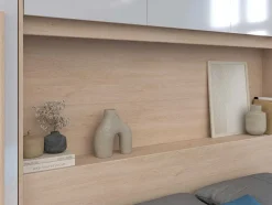 Vente-unique Hoofdeinde En Brugkast-Brugkast Met Opbergruimte - Met Ledverlichting - L265 Cm - Kleuren: Glanzend Wit En Houtlook - Velona
