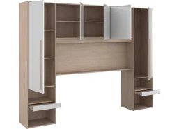 Vente-unique Hoofdeinde En Brugkast-Brugkast Met Opbergruimte - Met Ledverlichting - L265 Cm - Kleuren: Glanzend Wit En Houtlook - Velona