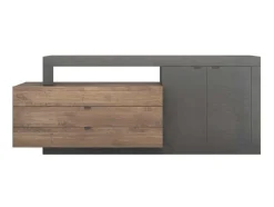 Vente-unique Buffetkast-Buffet Met 2 Deuren, 3 Laden En 1 Niche - Donker Natuurlijk En Antraciet - Ruselo