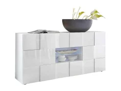 Vente-unique Buffetkast-Buffetkast Calisto - Met Led-Verlichting - Twee Poorten En Twee Lades - Wit Gelakt