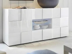 Vente-unique Buffetkast-Buffetkast Calisto - Met Led-Verlichting - Twee Poorten En Twee Lades - Wit Gelakt