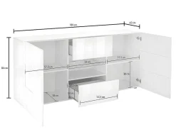Vente-unique Buffetkast-Buffetkast Calisto - Met Led-Verlichting - Twee Poorten En Twee Lades - Wit Gelakt