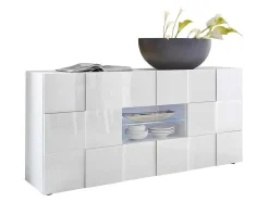 Vente-unique Buffetkast-Buffetkast Calisto - Met Led-Verlichting - Twee Poorten En Twee Lades - Wit Gelakt