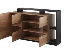 Vente-unique Buffetkast-Buffetkast Met 3 Deuren En 3 Nissen - Met Ledverlichting - Natuurlijk En Antraciet - Idesia