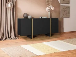Vente-unique Buffetkast-Buffetkast Met 4 Deuren Van Mdf - Zwart En Goudkleurig - Luvonia