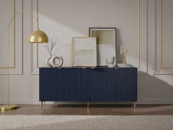 Vente-unique Buffetkast-Buffetkast Met 4 Deurtjes Van Mdf En Staal - Blauw En Goudkleurig - Yesinia