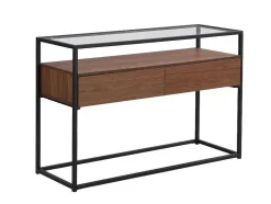 Vente-unique Sidetable-Buffetkast Met 2 Lades Van Mdf, Gehard Glas En Metaal - Donker Naturel - Camata