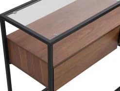 Vente-unique Sidetable-Buffetkast Met 2 Lades Van Mdf, Gehard Glas En Metaal - Donker Naturel - Camata