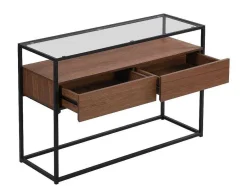 Vente-unique Sidetable-Buffetkast Met 2 Lades Van Mdf, Gehard Glas En Metaal - Donker Naturel - Camata