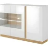 Vente-unique Buffetkast-Buffetkast Murari - 3 Deuren - Met Ledverlichting - Hoogglans Wit En Eiken