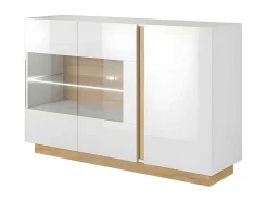 Vente-unique Buffetkast-Buffetkast Murari - 3 Deuren - Met Ledverlichting - Hoogglans Wit En Eiken