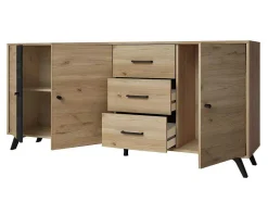 Vente-unique Buffetkast-Buffetkast Portland - 3 Laden En 3 Deuren - Kleur: Eiken En Zwart