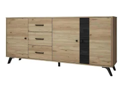 Vente-unique Buffetkast-Buffetkast Portland - 3 Laden En 3 Deuren - Kleur: Eiken En Zwart