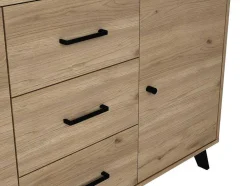 Vente-unique Buffetkast-Buffetkast Portland - 3 Laden En 3 Deuren - Kleur: Eiken En Zwart