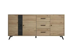 Vente-unique Buffetkast-Buffetkast Portland - 3 Laden En 3 Deuren - Kleur: Eiken En Zwart