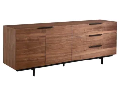 Vente-unique Buffetkast-Buffetkast Tayron - 2 Deuren En 3 Laden - Mdf En Metalen Poten - Kleur: Walnoot