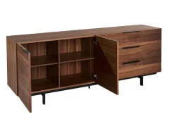 Vente-unique Buffetkast-Buffetkast Tayron - 2 Deuren En 3 Laden - Mdf En Metalen Poten - Kleur: Walnoot