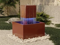 MYLIA Tuindecoratie-Buitenfontein Van Roestvrij Staal Met Ledverlichting - H65 Cm - Terracotta - Cardina