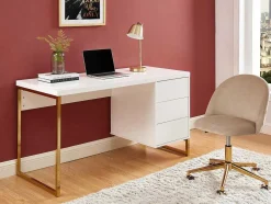PASCAL MORABITO Bureaumeubel-Bureau Met 3 Lades - Gelakt Mdf En Metaal - Wit En Goudkleurig - Timfia Van