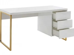 PASCAL MORABITO Bureaumeubel-Bureau Met 3 Lades - Gelakt Mdf En Metaal - Wit En Goudkleurig - Timfia Van
