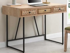 Vente-unique Bureaumeubel-Bureau Met 3 Lades - Mdf En Metaal - Kleuren: Naturel En Zwart - Akivi