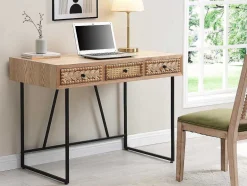 Vente-unique Bureaumeubel-Bureau Met 3 Lades - Mdf En Metaal - Kleuren: Naturel En Zwart - Akivi