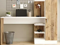Vente-unique Bureaumeubel-Bureau Met Opbergruimtes - Naturel En Wit - Milaria
