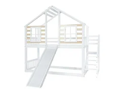 ModernLuxe Kinderbed-Cabine Stapelbed 90X200Cm - Massief Grenen - Met Trap En Glijbaan - Wit