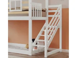 ModernLuxe Kinderbed-Cabine Stapelbed 90X200Cm - Massief Grenen - Met Trap En Glijbaan - Wit