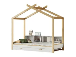 ModernLuxe Bed Met Slaaplade-Cabinebed 90X200Cm Met Uitschuifbaar Onderschuifbed 90X190Cm - 4 Planken Op Bed - Structuur Massief Grenen - Wit