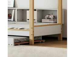 ModernLuxe Bed Met Slaaplade-Cabinebed 90X200Cm Met Uitschuifbaar Onderschuifbed 90X190Cm - 4 Planken Op Bed - Structuur Massief Grenen - Wit