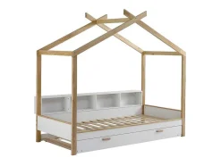 ModernLuxe Bed Met Slaaplade-Cabinebed 90X200Cm Met Uitschuifbaar Onderschuifbed 90X190Cm - 4 Planken Op Bed - Structuur Massief Grenen - Wit