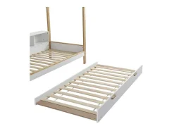 ModernLuxe Bed Met Slaaplade-Cabinebed 90X200Cm Met Uitschuifbaar Onderschuifbed 90X190Cm - 4 Planken Op Bed - Structuur Massief Grenen - Wit