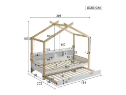 ModernLuxe Bed Met Slaaplade-Cabinebed 90X200Cm Met Uitschuifbaar Onderschuifbed 90X190Cm - 4 Planken Op Bed - Structuur Massief Grenen - Wit