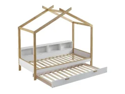 ModernLuxe Bed Met Slaaplade-Cabinebed 90X200Cm Met Uitschuifbaar Onderschuifbed 90X190Cm - 4 Planken Op Bed - Structuur Massief Grenen - Wit