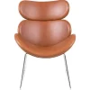 Vente-unique Fauteuil Kunstleer-Cazy Fauteuil Kunstleer Vintage Cognac Bruin - Chromen Onderstel.