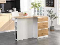 Vente-unique Keukeneiland-Centraal Keukeneiland Met 6 Lades En 4 Nissen Van Mdf - Licht Naturel En Wit - Pomarela