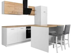 Vente-unique Keukeneiland-Centraal Keukeneiland Met 2 Deurtjes - Wit En Naturel - Mechila